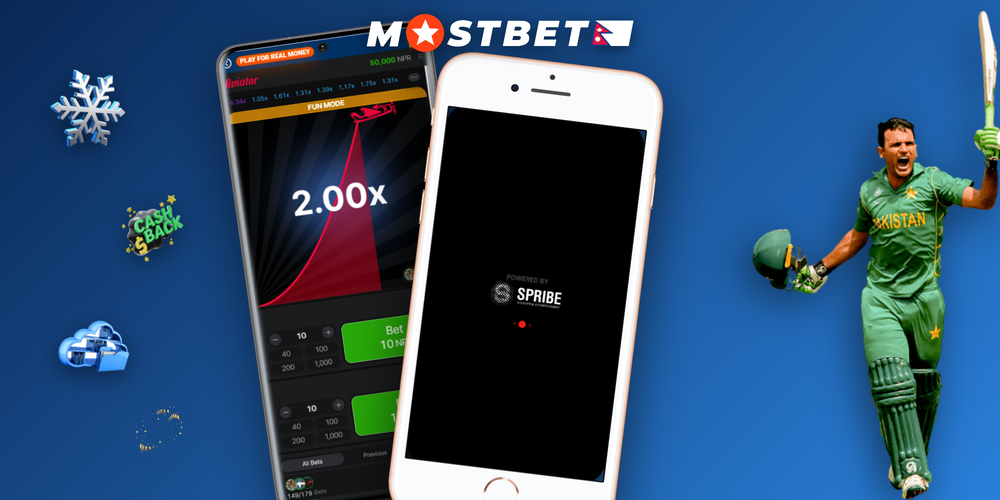 Mostbet app screens showing live football odds, casino slots and Aviator on three phones
