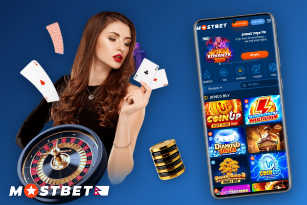 Mostbet Casino Nepal deposit screen on smartphone showing card, mobile wallet and Bitcoin icons