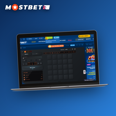Mostbet Mines high-variance tile featuring a dense mine grid and an orange spike multiplier chart