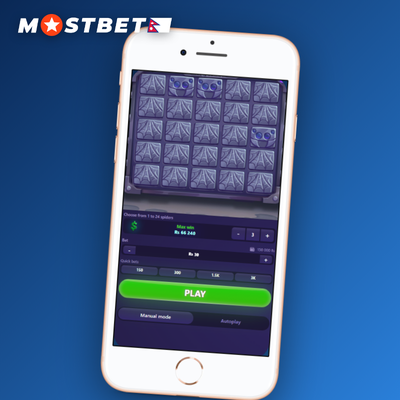 Mostbet Mines low-risk tile showing a 5x5 grid with just two mines and many blue gems