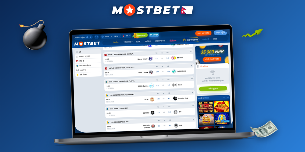 Young Nepali adult browsing Mostbet sportsbook on laptop and phone at home